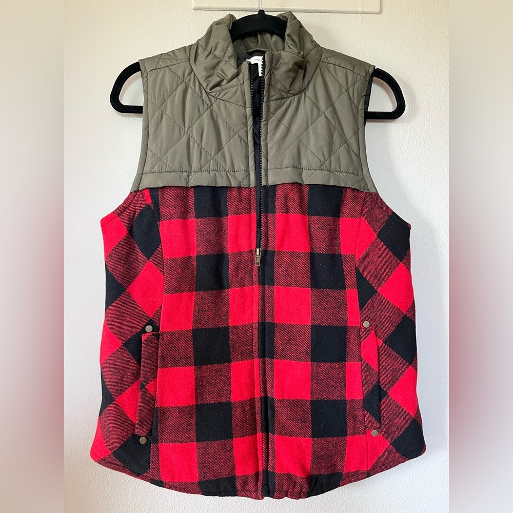 Maurices Red and Black Plaid Quilted Vest
